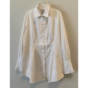 Soft Surroundings White Long Sleeve Button-Up Shirt Pintuck Details Medium